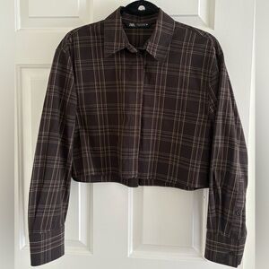 Zara Brown Button Down Crop Shirt